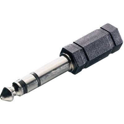A black audio adapter with a 6.35 mm jack plug.