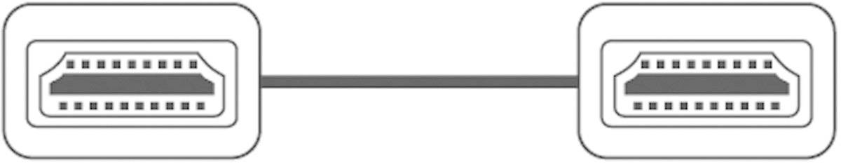 Two HDMI plugs are connected with a cable.