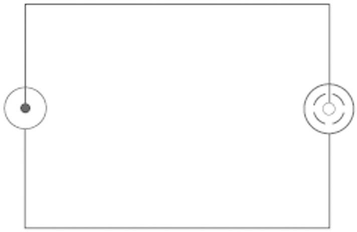 A simple circuit diagram shows a circuit with a battery on the left and a light bulb on the right, connected by wires.