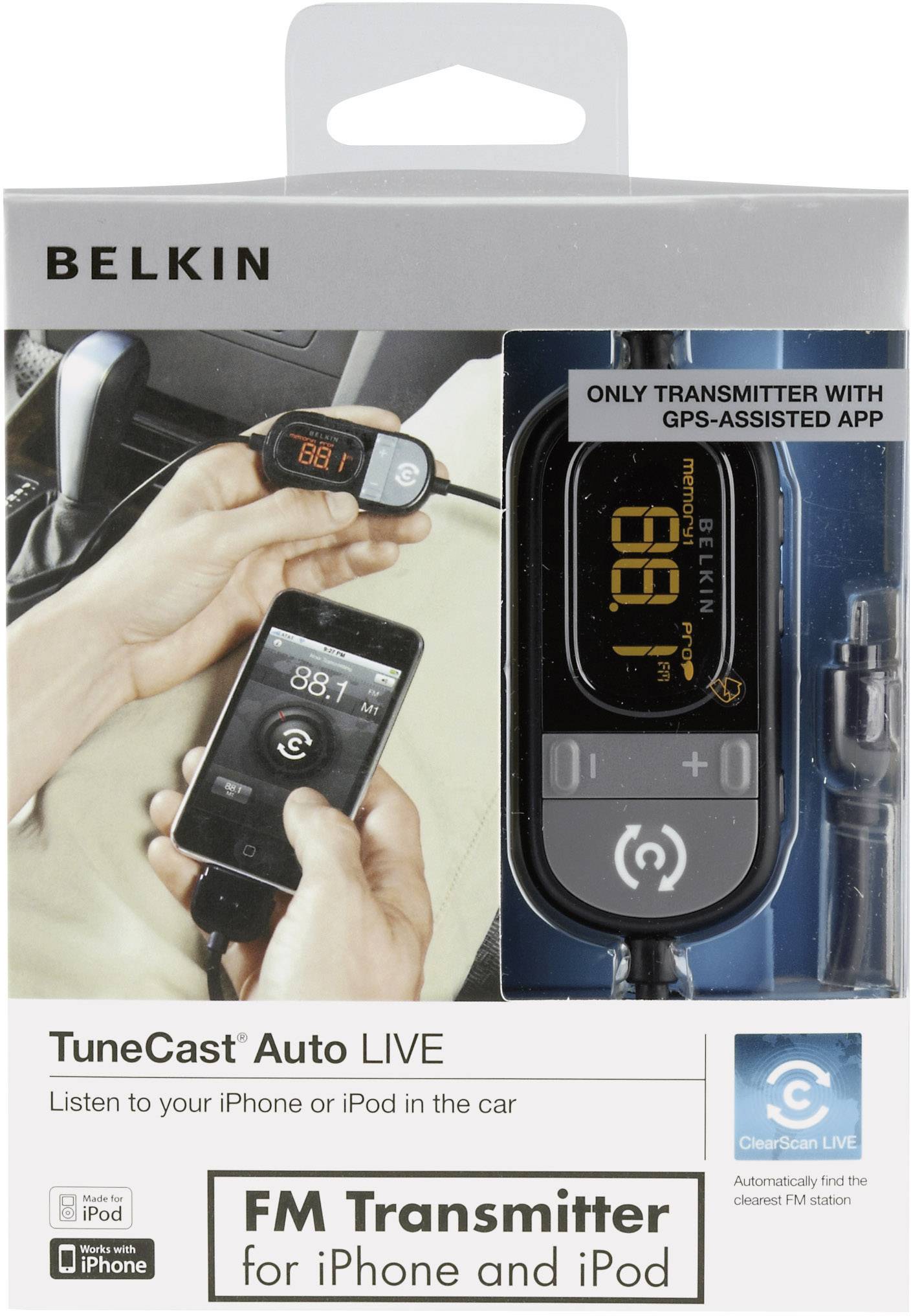 Belkin Tunecast Auto Live F8z498cw Fm Transmitter Incl Iphone Charger