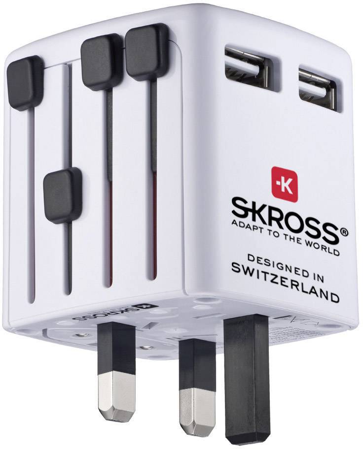 Image of Skross World USB Charger Travel charger 12 W 2x USB-A White incl. Europe adapter, incl. UK adapter, incl. US adapter, incl. China adapter
