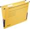 Yellow hanging file folder by Leitz with pre-printed lines for labelling. Primarily used for document organisation.