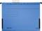 Blue hanging file folder with 'Leitz Alpha' printed label, visible lines for annotations and printed numbers from 1 to 6 at the top.