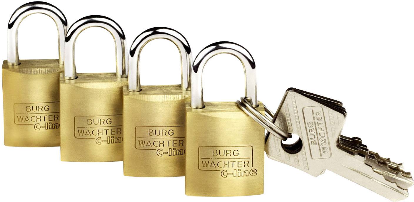 Burg Waechter 4er Set Quadro 222 15 SB Padlock keyed-alike Brass Key