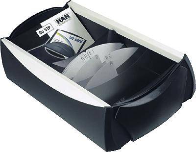 HAN 2000-13 VIP Business card box 500 cards (W x H x D) 120 x 80 x 245 mm Black, Light grey Polystyrene-0