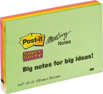 Post-it Sticky note 7100043257 149 mm x 98 mm Neon green, Neon orange, Ultra pink, Ultra yellow 180 sheet