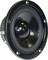 Black speaker membrane, round and glossy, with metal frame and mounting holes on the sides, on a white background.
