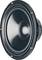 'Speakers in black with a round frame and convex membrane, showing the detail of a typical audio device's construction.'