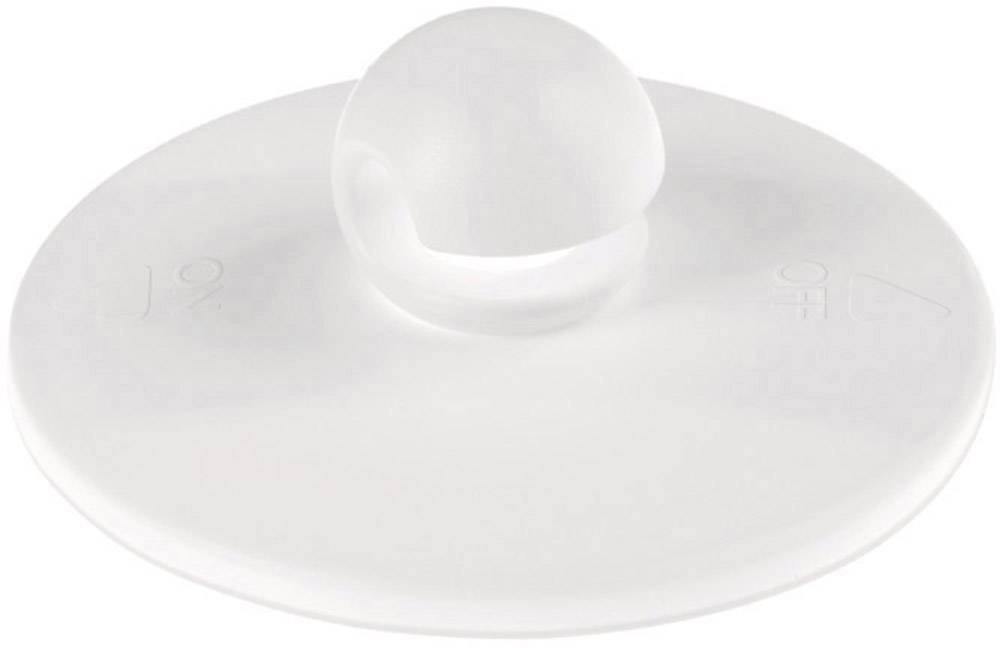 A white round lid with a central handle. Minimalist design, possibly for a container or bowl.