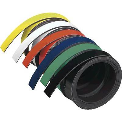 Various coloured adhesive tape rolls arranged in a row: Yellow, White, Red, Blue, Green and Black.