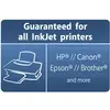'Guarantee for All Inkjet Printers' with a sketch of a printer. Brands: HP, Canon, Epson, Brother and more.
