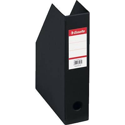 A black Esselte lever arch file with a label field on the side for writing.