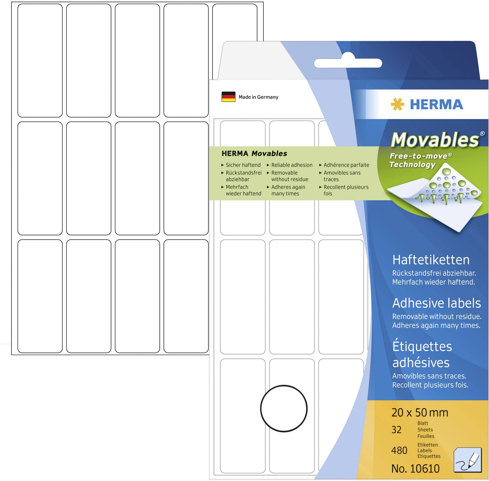 Herma 10610 All-purpose labels 20 x 50 mm Paper White 480 pc(s) Removable Manual labeling