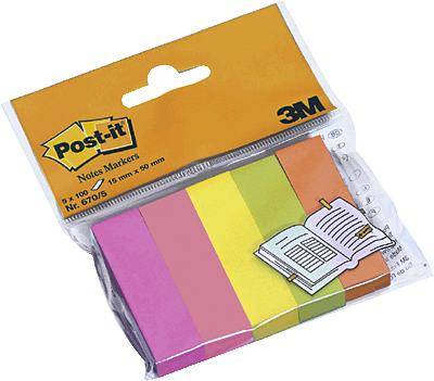 Post-it Sticky note 670-5 15 mm x 50 mm Neon yellow, Neon pink, Neon green, Neon orange, Neon violet 500 sheet