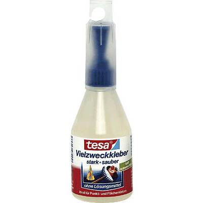 Tesa multipurpose glue stick with the inscription 'Strong + clean multi-purpose adhesive, solvent-free, ideal for spot and surface bonding'.