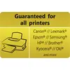 'Guaranteed for all printers' appears at the top. On the left: an icon of a printer. On the right: a brand list starting with Canon and ending with Oki.