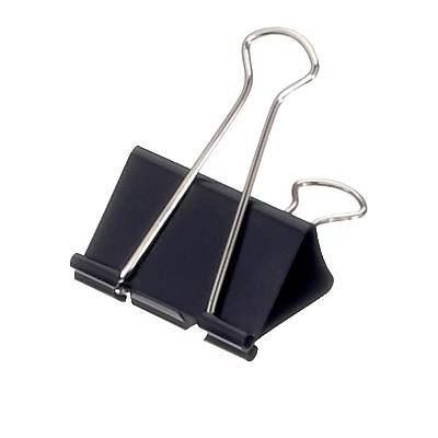 A black paperclip with silver handles on a white background. Perfect for holding together stacks of paper.