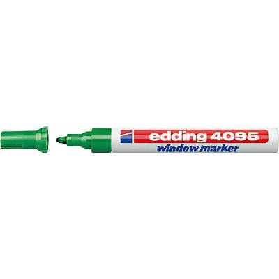 Green Edding 4095 window marker with cap removed, brand name in red and blue on the pen.