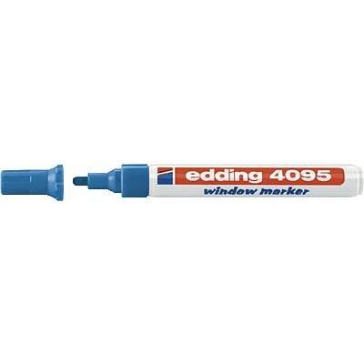 A blue 'edding 4095' window marker with the cap removed.