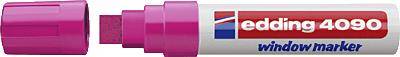 A pink Edding 4090 Window Marker with the cap removed, ready to be used on glass surfaces.