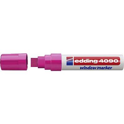 A pink Edding 4090 Window Marker with the cap removed, ready to be used on glass surfaces.