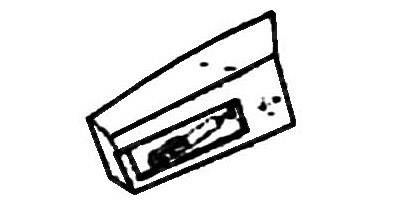 A simple sketch of an arrow stapler, shown from the side, with the trigger mechanism and lever visible.