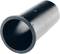 Black plastic pipe, cylindrical with a smooth surface, end view shows the hollow interior.