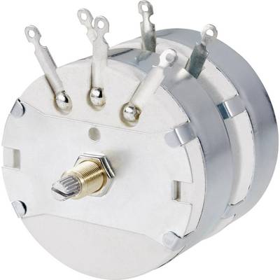 Metal rotary switch with multiple connection pins. Used for controlling electrical circuits by turning the axis.
