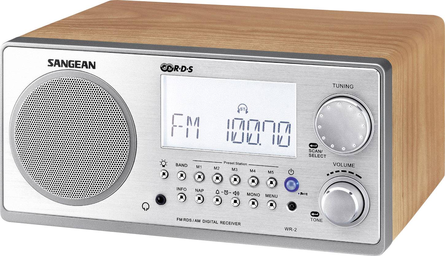 Sangean WR-2 Desk radio FM, AM AUX Walnut, Silver