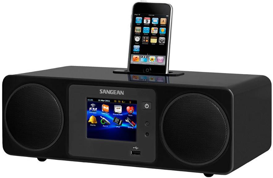 Sangean WFR-2D Internet desk radio DAB+, FM Apple Universal Dock, AUX, Internet radio, USB Touchscreen, DLNA-compatible Black