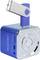 Portable blue speaker 'MusicMan', square-shaped, with round control buttons on the top and integrated USB port.