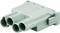 A grey electrical connector with four round socket outlets, suitable for industrial applications.