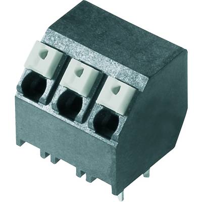 A grey, three-pole screw terminal block with white levers, suitable for electrical wiring.