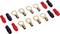 'An assortment of cable shoes with red and black insulating sleeves, suitable for electrical connections.'