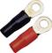 Two cable lugs, one black and one red, lying side by side, labelled '25'.