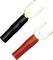 Two cable lugs: one black, the other red. Both have a U-shaped ending and are used to connect electrical cables.