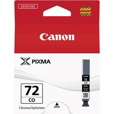 Packaging for a Canon PIXMA Ink, Model 72 CO, Chroma Optimizer. Red logo at the top, ink cartridge with product details at the bottom.