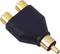 RCA Y-Adapter with a black housing and gold-plated connectors, which splits a single RCA signal into two.