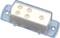 A gold-coloured magnetic pickup with five visible screws, enclosed in a transparent plastic housing.