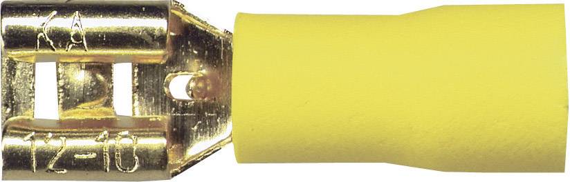Yellow isolated metal plug with embossed marking '12-10'. Securely connects cables for electrical applications.