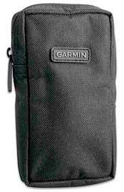 Black GPS case made from durable material with zip closure, featuring the 'Garmin' brand logo on the front, suitable for storage.