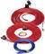 Various lengths of red and blue cables, coiled, with attachments and clamps. They form a car installation kit.