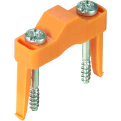 An orange cable clip with two fixing screws. Ideal for securely installing cables on walls or ceilings.