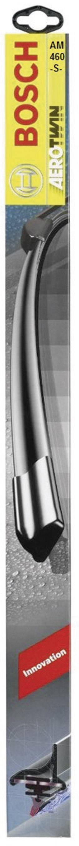 Bosch windscreen wipers in yellow and blue packaging, for cars, pictured with product photo and logo.