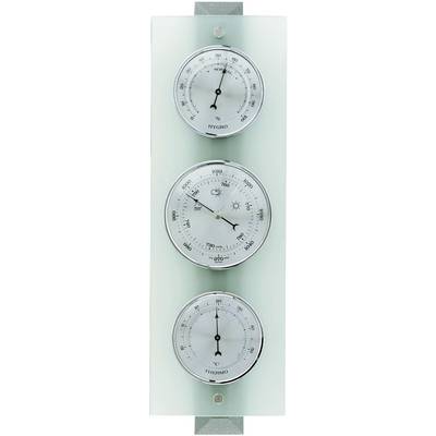 Three circular instruments for measuring humidity, air pressure, and temperature, each with scales and pointers.
