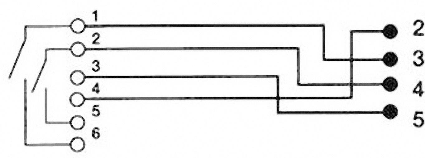 Circuit diagram of a 6-pole switch with connections to contacts 2, 3, 4 and 5.