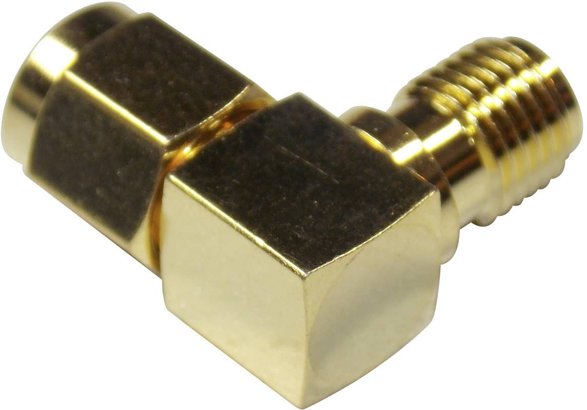 High-quality gold-coloured adapter with an angled design and two different connection threads.