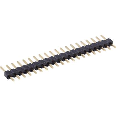 Multi-pin header connector in black and gold finish, used for electrical connections on printed circuit boards.