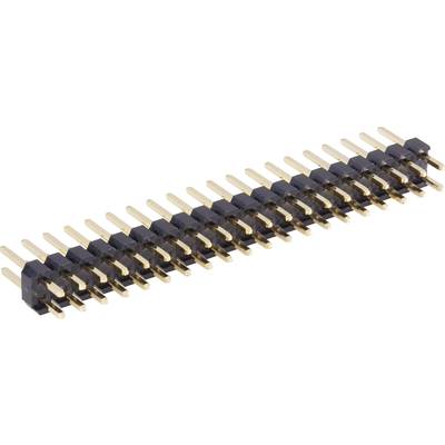A series of gold-coloured pin headers, typically arranged in a line, are commonly used for electronic connections.
