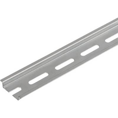 Stainless steel metal rail with rectangular cutouts, suitable for mounting purposes in technical or industrial applications.